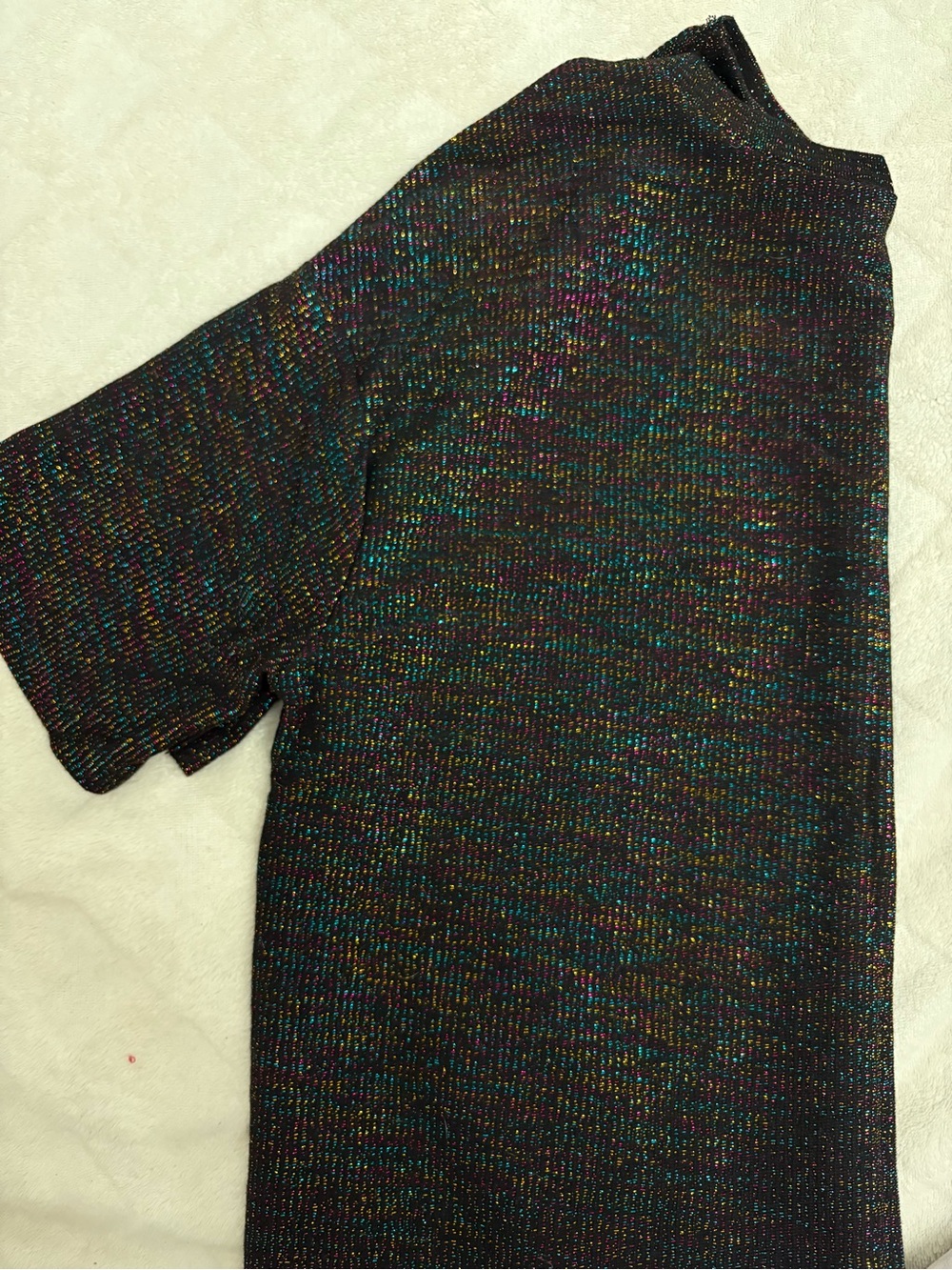 Zara Short Sleeve Knit Dress in Iridescent Black with Multicolor Sheen - Picture 2 of 4
